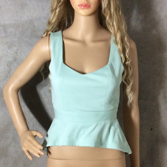 🎀 TOP SHIRT TEAL TURQUOISE HI LOW SWALLOWTAIL PETITE PASTEL RUFFLE SHORT MINI - Picture 3 of 7
